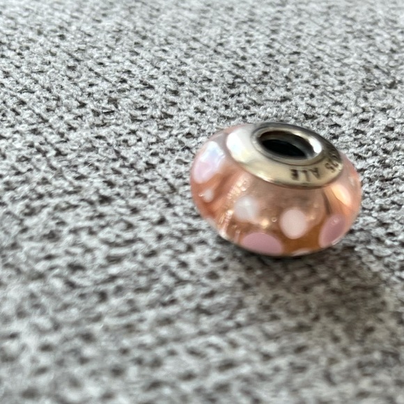 Pandora Glass Pink Dotted Polka Dot Glass Murano Charm EUC - Picture 2 of 11